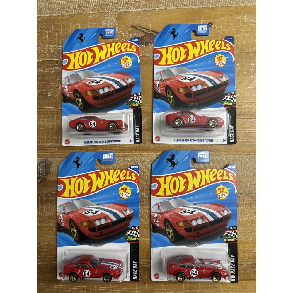 2025 HOT WHEELS RACE DAY FERRARI 365 GTB4 COMPETIZIONE LOT OF 4